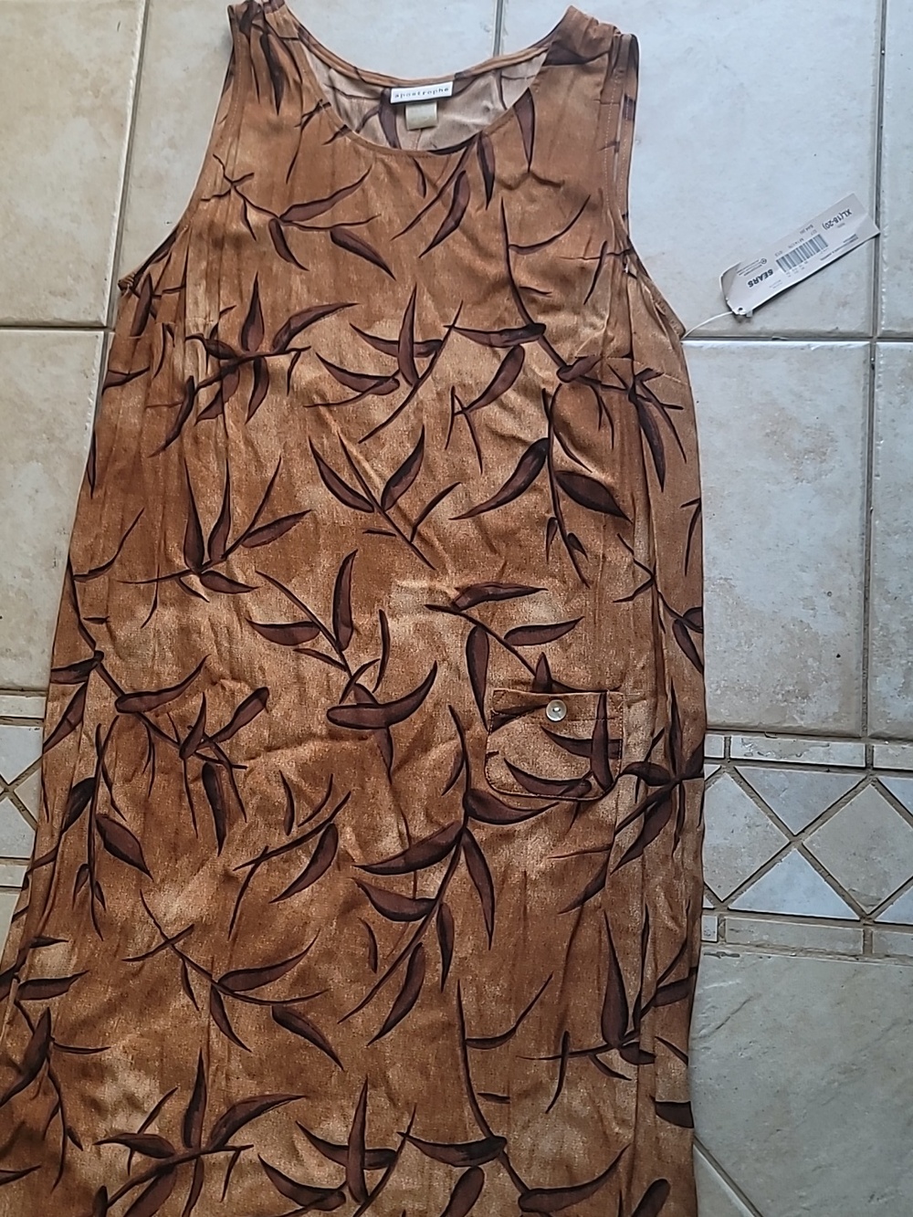 Brown Leaf-Print Women's Midi dress SZ XL